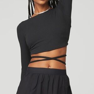 Alo Yoga Ribbed Manifest Long Sleeve Workout Black Backless Crop Top Small